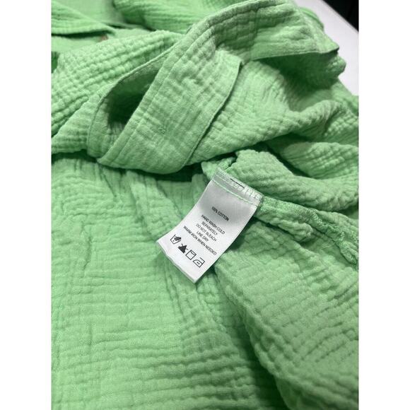 Foxcroft Top Womens 18 Relaxed Aloe Green Gauzy 100% Cotton Button up Shirt - Picture 5 of 6